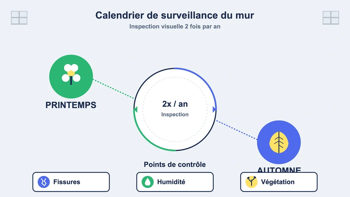 Schéma d'un calendrier de surveillance visuelle pour un mur avec icônes de vérifications saisonnières