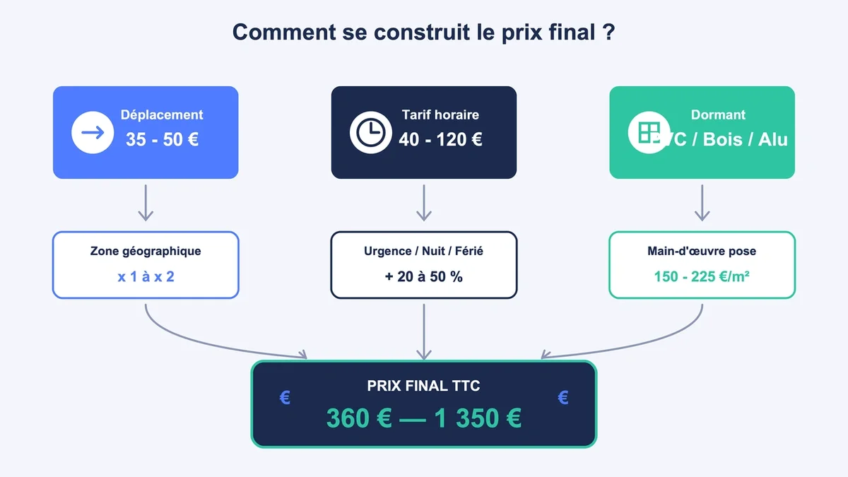 Schéma illustrant le processus de détermination du prix du double vitrage et ses facteurs influents